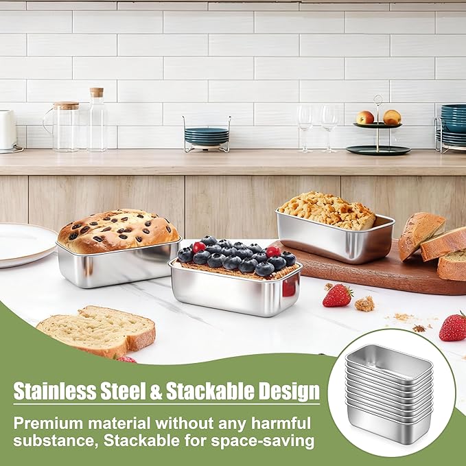 P&P CHEF Mini Loaf Pans Set, 12 PCS Small Bread Loaf Pan for Baking, 6.3 x 3.5 Inch Stainless Steel Baking Pans for Homemade Bread, Meatloaf, Cake and Brownies, Healthy & Non Toxic, Dishwasher Safe