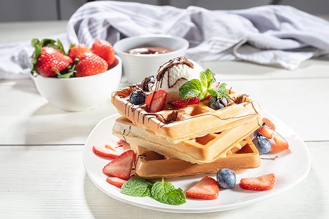 CucinaPro Four Square Belgian Waffle Maker, Extra Large Stainless Steel Kitchen Appliance w Nonstick Waffler Iron Plates- Make 4 Fluffy Waffles, Griddle for Family Morning Breakfast with Recipe Guide
