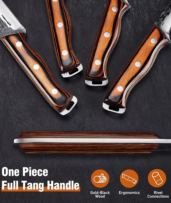 7PCS Hand Forged Butcher Knife and Kitchen Knife 2 in 1 Set with Roll Bag, Heavy Duty Meat Cleaver Serbian Chef Knife Breaking Knife Boning Knife for Meat Cutting BBQ Gifts for Men Women