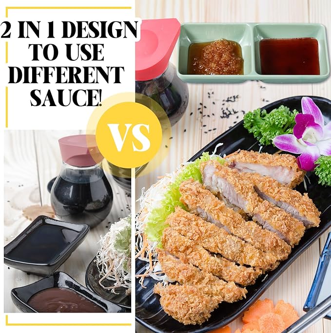 Gejoy 12 Pcs Dual Dipping Sauce Bowls Soy Sauce Dish Bowls Two Compartments Party Trays Divided Fondue Plates for Restaurant Kitchen Sushi Soy (Multicolor)