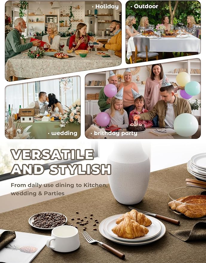 Faux Linen Farmhouse Table Cloth 52"x70" for Rectangle Dining Table, Coffee Waterproof Outdoor Washable Cloth Fall Tablecloth for Rectangular Kitchen Outdoor Party Restaurant Patio Table