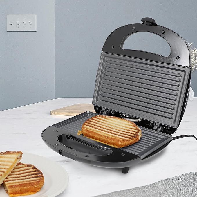 MegaChef Electric Compact Aluminum Nonstick Panin Press Grill Sandwich Maker, Countertop Appliance, Sandwich Grill, Upright Storage, Overheat Safety Protect (Grill Plate)