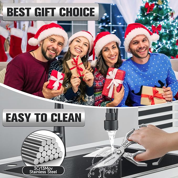 Kitchen Scissors, Heavy Duty Kitchen Shears for Cutting Chicken, Poultry, Game, Meat - Chopping Vegetable,Dishwasher Safe,Christmas Gifts for Men Women(Silver)