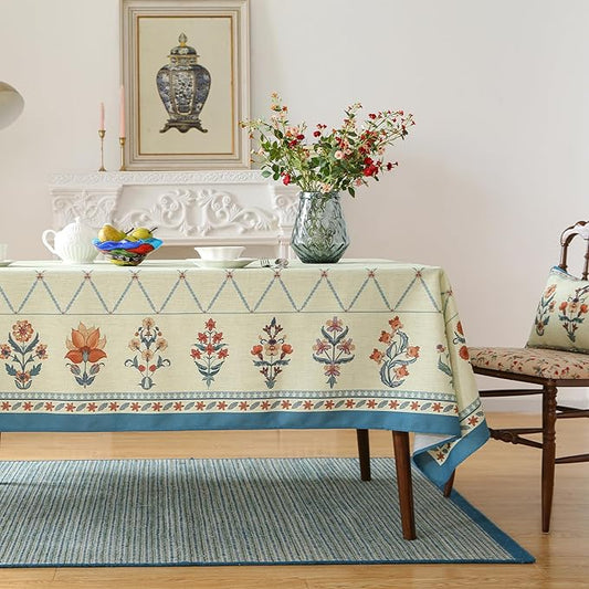 ISAENNE Designer Linen Floral Extra Long Rectangle Tablecloth,Light Green Farmhouse Durable Table Cloth,Washable Decor Tablecloths for Dining Kitchen Thanksgiving Christmas,63"*110"-Floralsea B