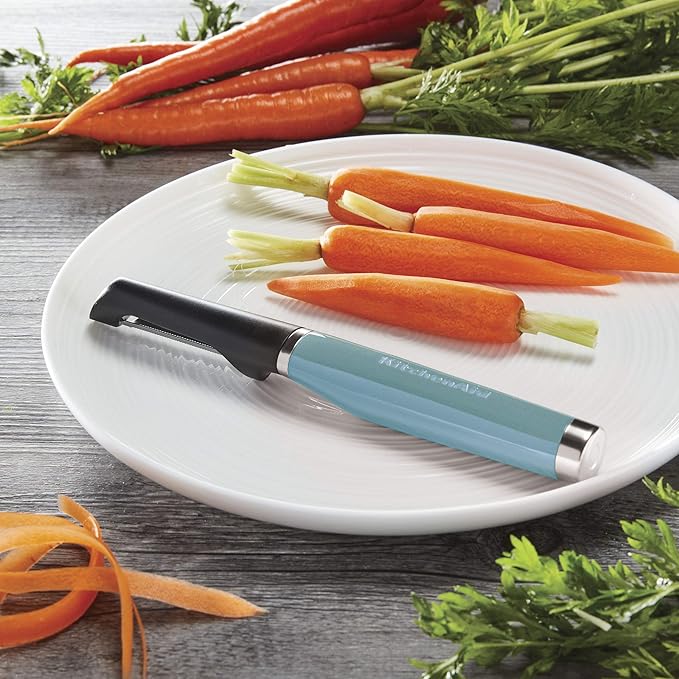 KitchenAid All Purpose Shears with Protective Sheath, 8.72-Inch, Aqua Sky & KE112OHAQA Classic Euro Peeler, One Size Aqua Sky 2