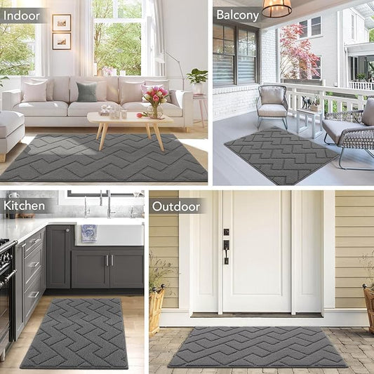 hicorfe Dirt Trapper Indoor Doormat,20"x48" Welcome Door mat,Non Slip Backing Washable Door Mats,Absorbent and Resistant Low-Profile Entrance Inside Floor Mat for Front Back Door,Entryway (Grey)