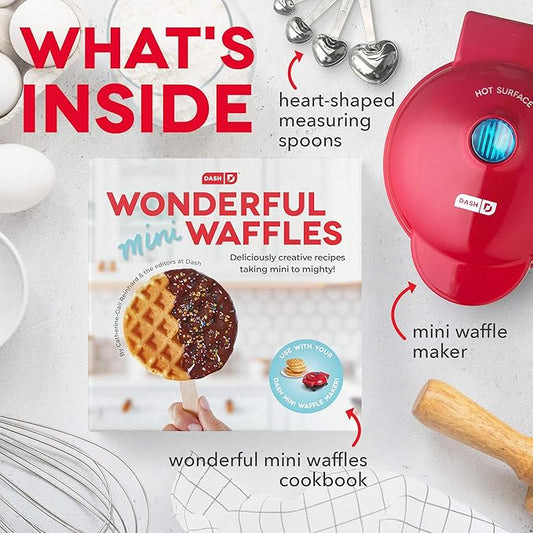 DASH DMWGS001RD Machine for Individual, Paninis, Hash Browns, & other Mini waffle maker, 4 inch, Red Gift Set