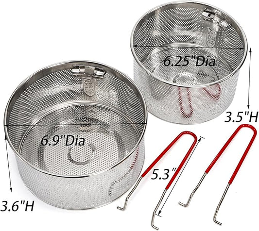TOPZEA Set of 2 Pasta Strainers, Stainless Steel Spaghetti Noodle Strainer Basket Deep Fry Basket with Removable Handle Kitchen Food Colander for Boiling, Frying, Blanching, Draining, Steaming