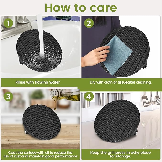 Burger Press 7” Round Cast Iron Smash Bacon Press & 8”X4” Rectangle Cast Iron Grill Press with Wooden Handle for Blackstone Griddle, Ideal for Panini, Steak & Sandwiches, Nonstick Pan