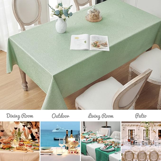 Rectangle Tablecloth Linen Textured Waterproof & Stain Resistant Table Cloth Wrinkle Free Decorative Fabric Farmhouse Table Cover for Dining/Party/Buffet/Wedding, 60 x 104 Inch, Sage Green