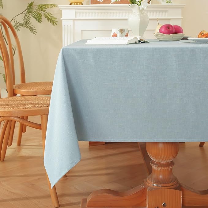 Alsoo Square Table Cloth, 60X60 Inch Linen Textured Table Cloth Waterproof Spill-Proof TableCloths Wrinkle Free Fabric Farmhouse Table Cover for Dining Parties Buffets Holidays,Light Blue