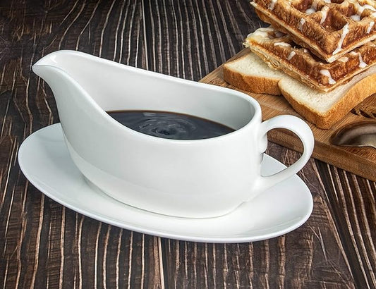 Gravy Boat with Tray Ceramic White 14oz
