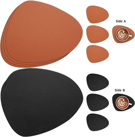 Myir JUN Placemats, Dual-Sided Placemats Waterproof Faux Leather Placemats Set of 4 Place Mats and Coasters Non-Slip Washable Table Mats for Dining Table (Black Brown, Set of 4)