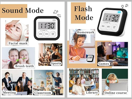 Timer, Kitchen Timers for Cooking Classroom Timer for Kids Teachers Magnetic Digital Timers 4 Pack, Black