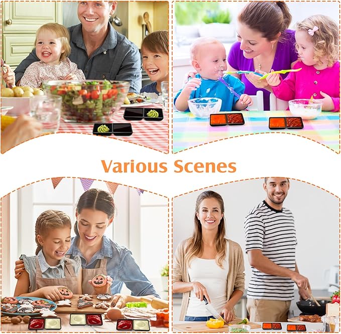 Gejoy 12 Pcs Dual Dipping Sauce Bowls Soy Sauce Dish Bowls Two Compartments Party Trays Divided Fondue Plates for Restaurant Kitchen Sushi Soy (Black)