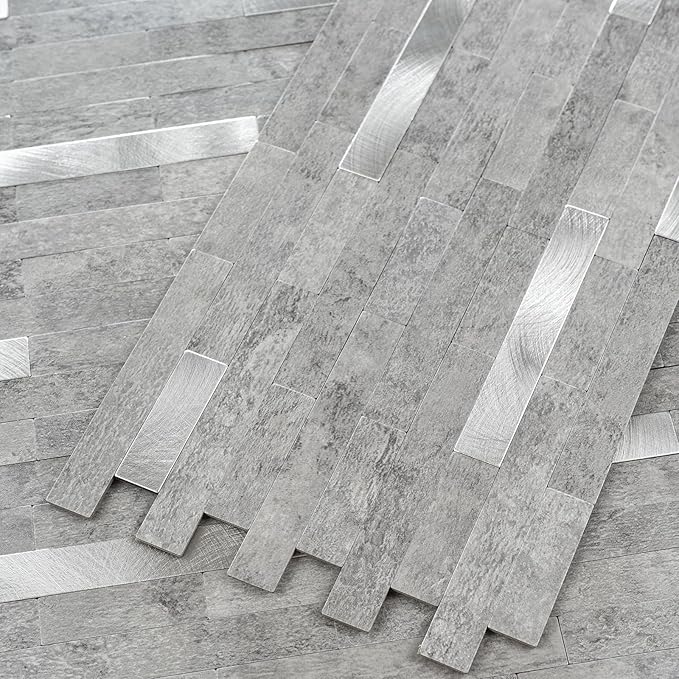 20 Sheets Peel and Stick Backsplash for Kitchen, Slate Gray with Metal Silver Look Stick on Tile Upgrade Your Kitchen Backsplash, RV, Fireplace