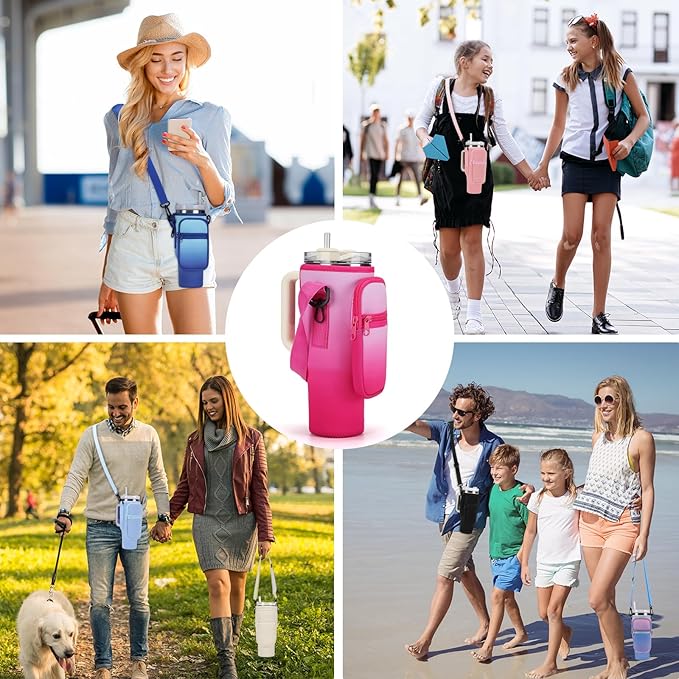 Water Bottle Carrier Bag for Stanley 40/30 oz Tumbler with Phone Pocket Neoprene Water Bottle Holder with Shoulder & Handheld Strap Stanley Cup Accessories