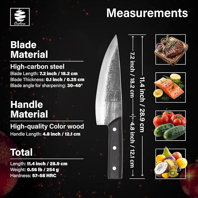 COOLINA Altomino and Tungsten Knife Set – Hand-Forged Chef Knife and Precision Slicing Knife Bundle – High Carbon Steel Full Tang Butcher Knives for Meat, Veggies, BBQ & Kitchen Prep
