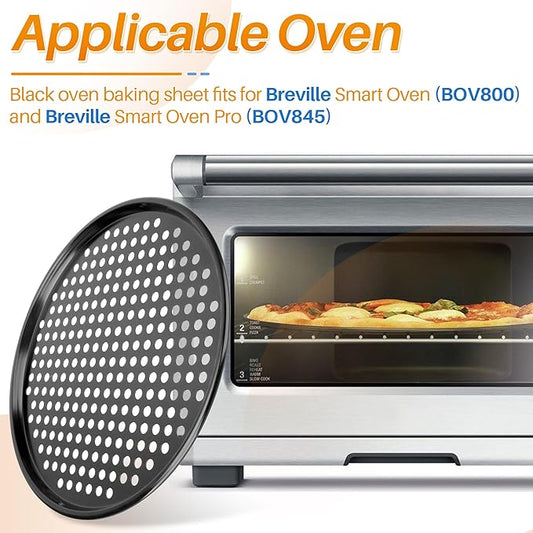 13 Inch Pizza Pan with Baking Pape - for Breville Oven Replacement Parts Perforated Round Pizza Tray, Compatible with Breville Smart Oven BOV800 and BOV845(Black)
