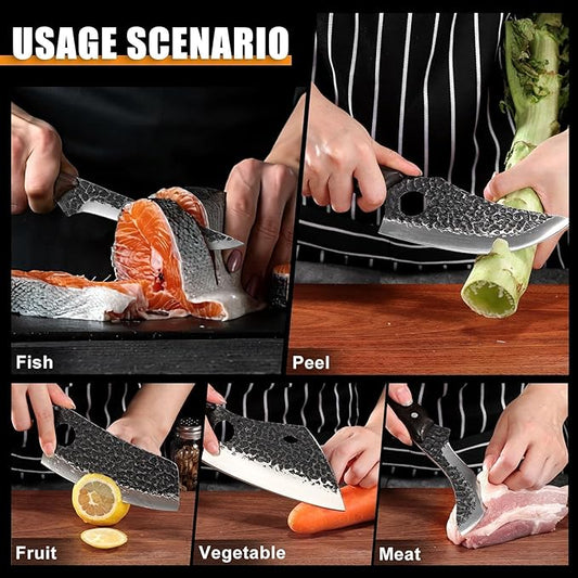 TAN REN 17PCS Butcher Knife Set with Bag, High Carbon Steel BBQ Knife Set for Meat Cutting, Hand Forged Serbian Chef Knives for Men Home & Outdoor Cooking, Christmas Gifts for Men