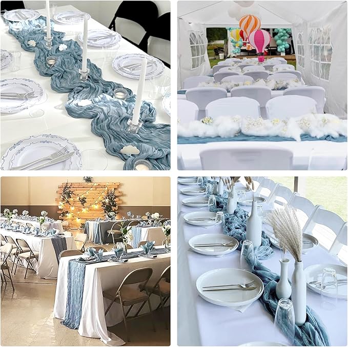 10 Pack Dusty Blue Cheesecloth Table Runner 6FT Boho Gauze Fabric Table Runner Vintage Rustic Sheer Runners for Wedding Party Bridal Baby Shower Long Table Decorations