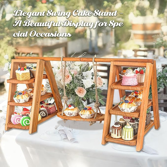 Wooden 3 Tier Cupcake Stand, Rustic Cupcake Display Stand for Dessert Table, Foldable Serving Tray Tower for Party, Wedding, Birthday, Baby Shower, Holiday Events