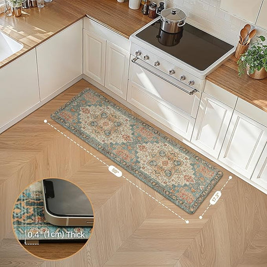 GENIMO Kitchen Mats for Floor, Washable Anti Fatigue Mat for Cushioned, 17.3"x59", Waterproof Kitchen Rugs, Non Slip Foam Comfort Standing Mat Rug for Home, Runner, Laundry, Lake Blue