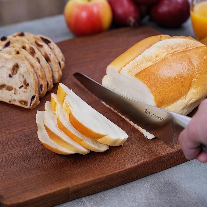 8" Bread Knife, Multifunction Serrated Bread Knife Ultra Sharp Offset, Steel Handle Shark-Inspired Ergonomic Stainless for Homemade Bread, Bagels, Sourdough, Baking & Wedding Gifts