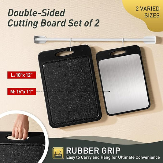 2 in 1 Stainless Steel Cutting Board with Handle 2 Packs Dad Parents Papa Stepdad Pappy Poppy Pawpaw Who Want Nothing Everything Future Groom Bride Law Christmas Xmas Happy Birthday Gifts Ideal