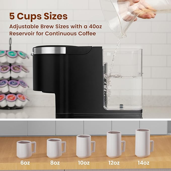 Gevi Single Serve Coffee Maker for K Cup and Ground Coffee, Pod Coffee Maker with 40oz Water Reservoir, 6 to 14 oz. Brew Sizes, Black