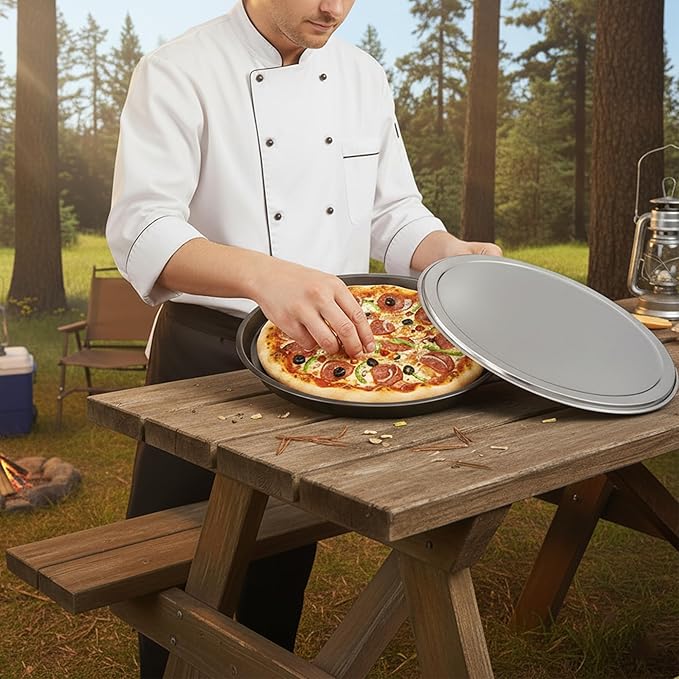 12 Inch Cookie Cake Pan with Lid – Aluminum Alloy Non-Stick Pizza Pan for Oven, Compatible with Ninja MO201, Premium Coated Round Pan for Cookie, Pie, Cake, Pizza Nights & Family Baking, Easy to Clean