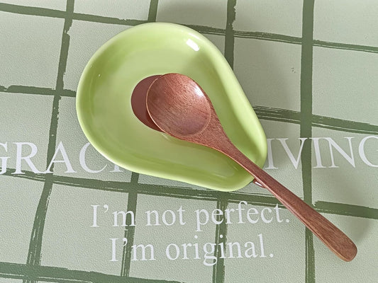Ceramic Spoon Rest for Stove Top & Kitchen Counter Spoon Holder for Stove & Cooking Spoon Holder for Ladle Cute Coffee Spoon Rest Utensil Rest Spatula Rest, Green Avocado Kitchen Decor & Accessories