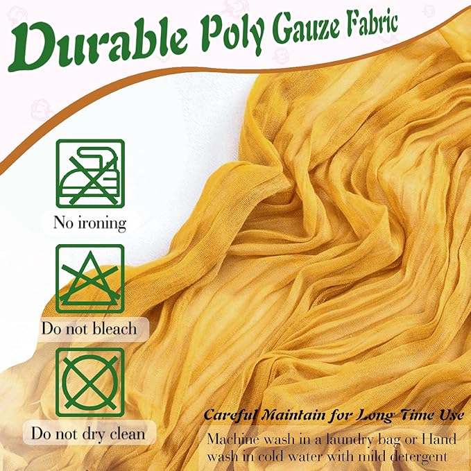 Mustard Yellow Cheesecloth Table Runner 6 Pack 35" Boho Gauze Runner 120 inches Long Table Runner Rustic Sheer Fabric Bulk for Baby Shower Wedding Bridal Birthday Party Table Decorations