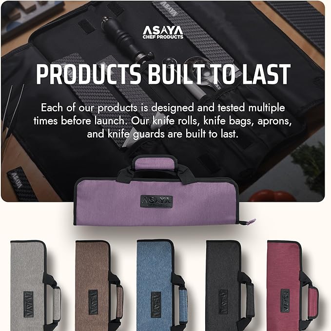 Asaya Chef Knife Roll Bag - 12 Pockets for Knives and Kitchen Utensils - Lightweight, Durable, and Stain Resistant Nylon - Perfect for the Traveling Chef - Knives not Included (Purple)