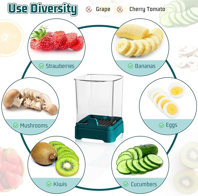 3-in-1 Strawberry Banana & Egg Slicer Cup | Detachable Fruit Cutter with Push Plate for Effortlessly Safe Slicing | Quick Meal Prep & Snacks Kitchen Gadget (Blackish green)