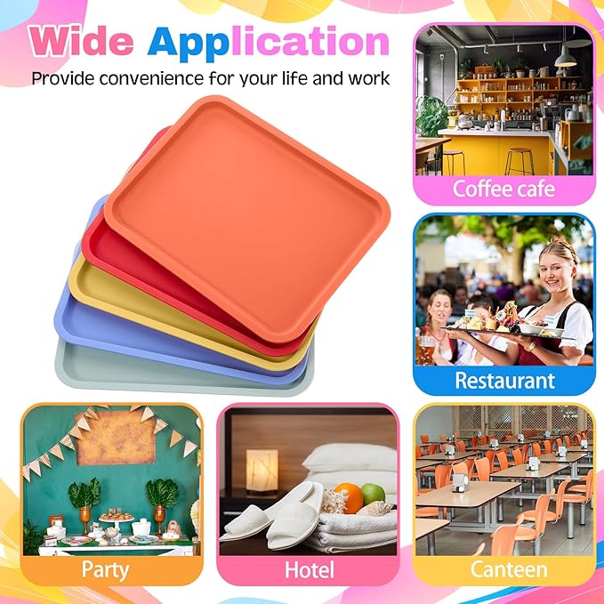 Mumufy Plastic Fast Food Trays Bulk Colorful Restaurant Serving Trays Cafeteria Rectangular Plastic Serving Platter Grill for Kitchen Restaurant Coffee(Retro Color,24 Pcs)