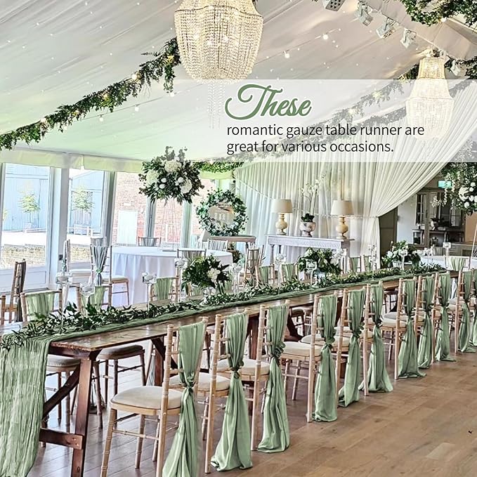 4 Pack Sage Green Cheesecloth Table Runner 10Ft, Gauze Table Runners 21.5 x 120 inch,Semi Sheer Cheese Cloth Fabric Runner Bulk for Wedding,Party,Baby Shower,Bridal Shower