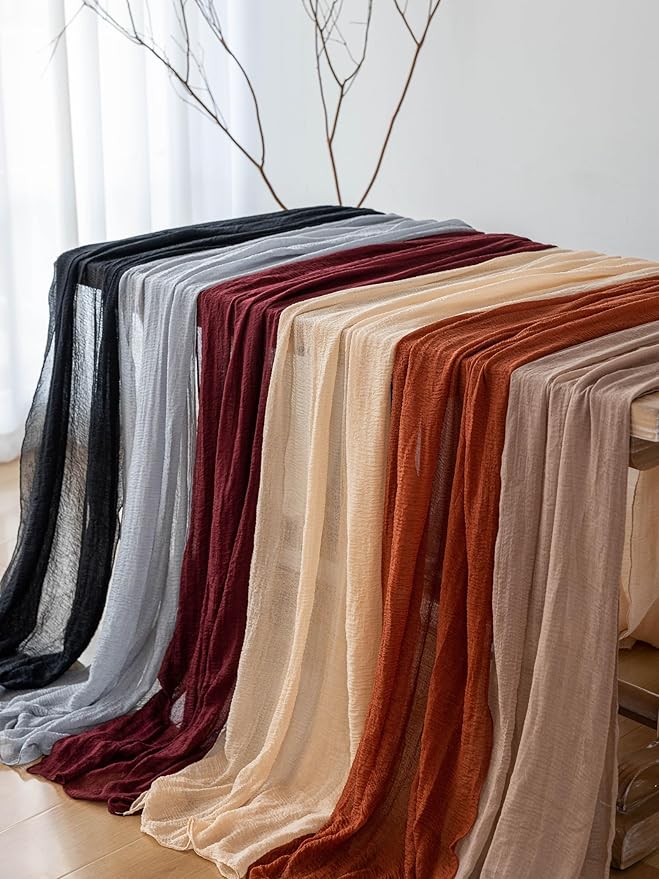 Keketoarrange 3pcs Fall Terracotta Table Runner Rust Gauze Rustic Cheesecloth 120 Inch 10 FT for Wedding Baby Shower Bridal Shower Birthday Engagement Garden Party Sheer Boho Thanksgiving Decorations
