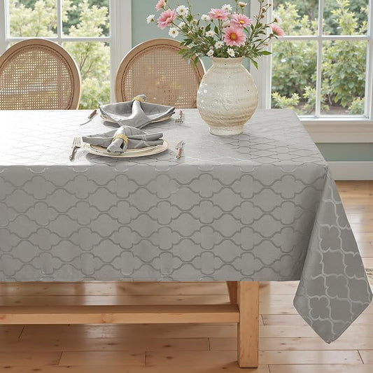 Larponder Tablecloth Rectangle, Jacquard Polyester Table Cloth, Washable & Spill Proof Table Cover for Spring Kitchen Graduation Dining Party Picnic (Rectangle, 60" x 120", Gray)