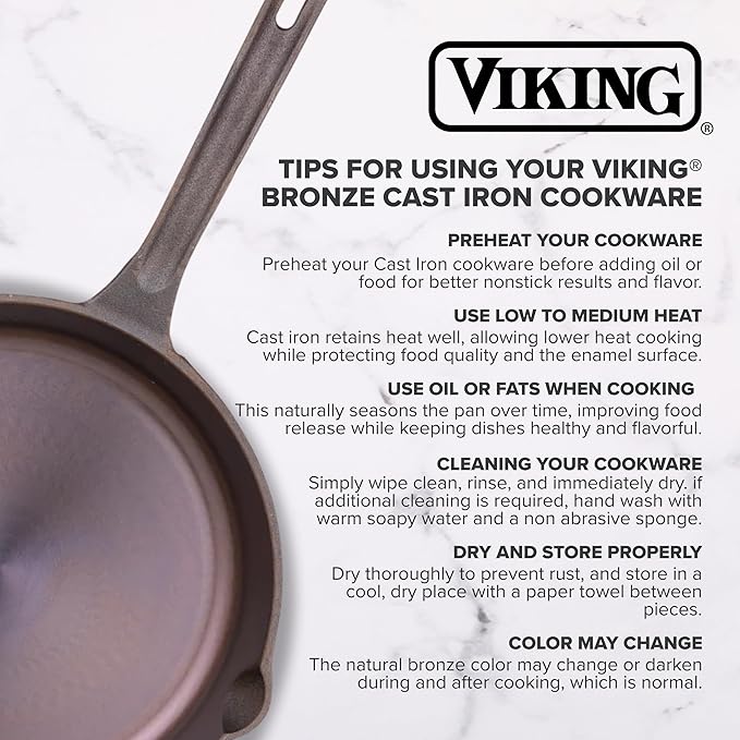 Viking Nonstick Double Burner Griddle, 24 Inch Bronze Cast Iron Grill Pan, Made without PFAS, Induction Compatible, Oven Safe to 500F
