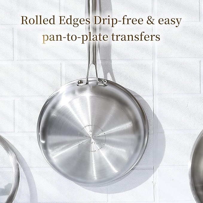DELARLO Tri-ply Stainless Steel Kitchen Cookware Frying Pan Set with Lid 12" 14" Induction large Skillets Chef's Pan,Pots and Pans Set Kitchen Cookware Set Suitable for All Stove