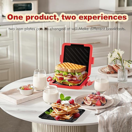 Microwave Grilled Cheese & Breakfast Maker - Fast Cook Waffle, Panini & Sandwich Press (<5 Min), Microwave Cookware, Dishwasher Safe,Easy Clean,2-in-1 Set (Red, 2 in 1)