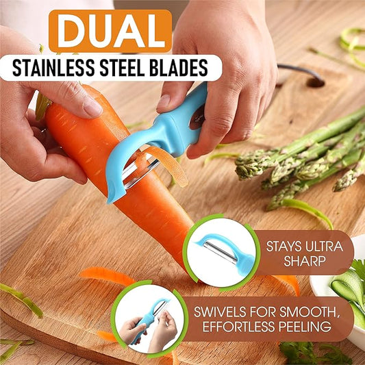 Spring Chef Stainless Steel Premium Swivel Peeler & Handheld Zester/Fine Grater - 2 Product Bundle - Aqua Sky