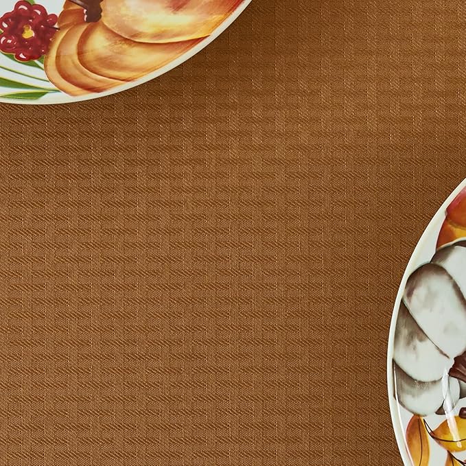 maxmill Fall Tablecloth Waterproof Spillproof Wrinkle Resistant Soft Weaved Texture Design Table Cloth for Harvest Thanksgiving Dinner Parties Indoor and Outdoor Use, Square 52 x 70 Inch, Amber