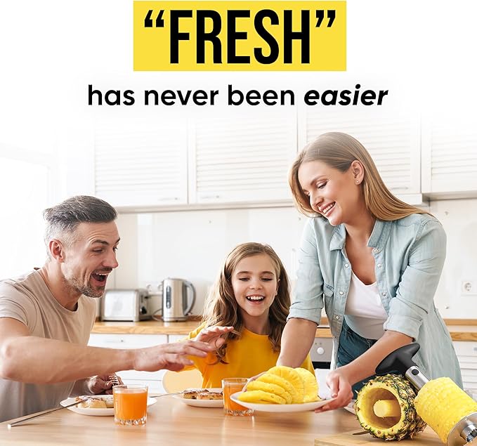 Zulay Kitchen Stainless Steel Pineapple Corer & Slicer – Heavy-Duty Pineapple Cutter with Reinforced Blade & Eye Removal Tool – Effortless Pineapple Core Remover & Slicer - Black