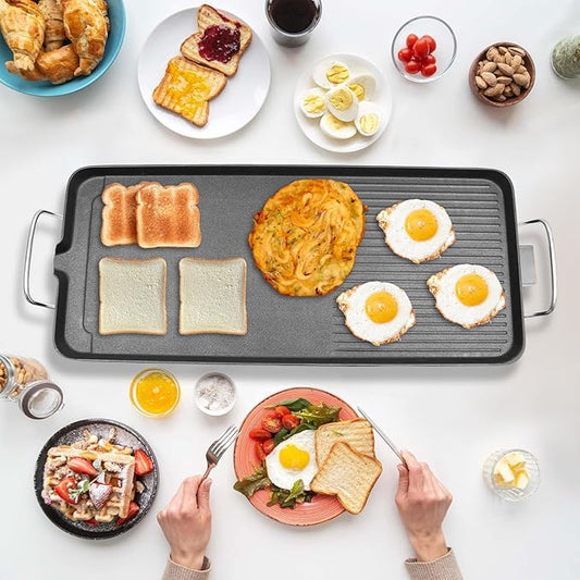 27" Electric Griddle - Extra Large Teppanyaki Grill with Adjustable Temperature, Nonstick Smokeless Surface for Indoor/Outdoor Cooking (Even Heating, Insulated Handles)