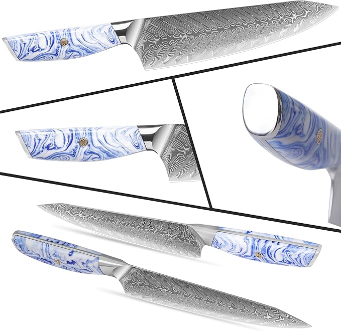 SHANGDAO Damascus Chef Knife, 8 inch Japanese chef's knives, Resin Handle kitchen knife, sharp knives kitchen Cooking Knife, chef's knives Including Gift Box