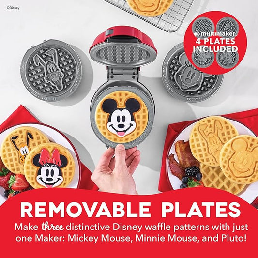 Disney | Dash MultiMaker® Mini Maker System - Electric Waffle Maker & Swappable Plates - 1 MultiMaker®, 4 Plates, Mickey Mouse & Friends Design, Aluminum