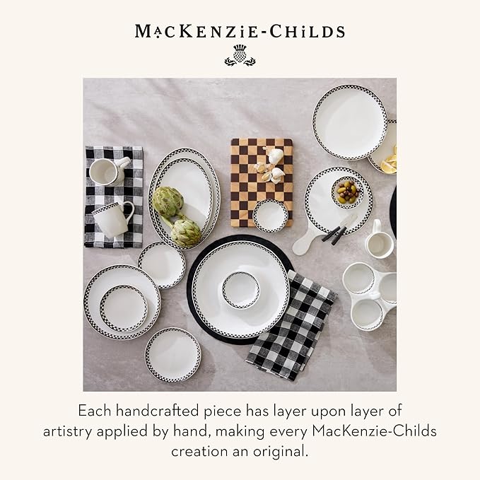 MACKENZIE-CHILDS Everyday Oval Casserole Baker, Cute Oven Baker, Large, Black-and-White Courtly Check