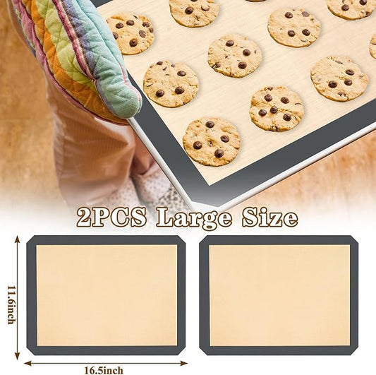 Silicon Baking Mats, 16.5"x11.6" 2-Pack Reusable Silicon Baking Mat Sheet, Baking Sheets Non-Stick, Food Safe Baking Mats Can Be Used For Baking Cookies, Bread, Pizzas